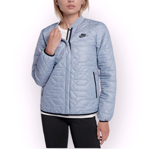 NIKE Sportswear PrimaLoft Glacier Grey Quilted Crewneck Bomber Jacket Size Small - Picture 1 of 12